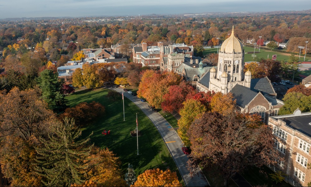 Overhead view of Muhlenberg's campus in the fall